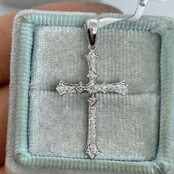 Genuine Diamond Cross, Diamond Cross Necklace, 18K White Gold Diamond Cross Pendant, Unisex Diamond Cross
