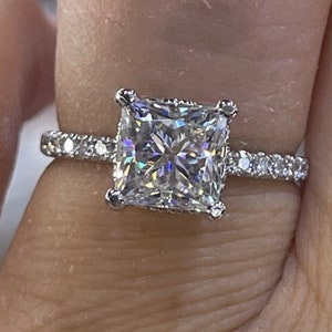 Princess Cut Diamond Engagement Ring, Princess Moissanite Diamond Ring, 18K White Gold Princess Moissanite Ring