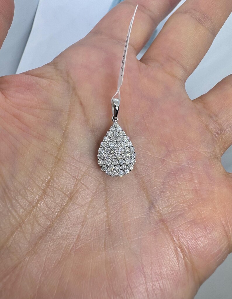 Pear Diamond Pendant, Pear Shape Diamond Necklace 14K White Gold