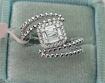 Emerald Cut Diamond Ring, 18K Rose Gold Beaded Band