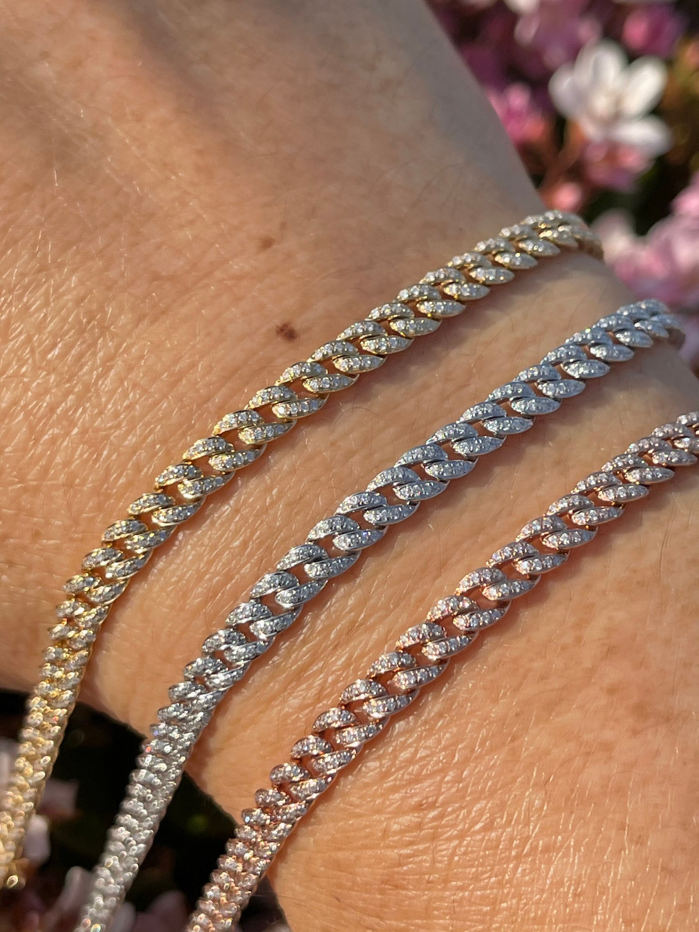 Diamond Link Bracelet Diamond Cuban Link Bracelet Woman Cuban Link Bracelet Solid Gold Diamond Bracelet Diamonds Etsy