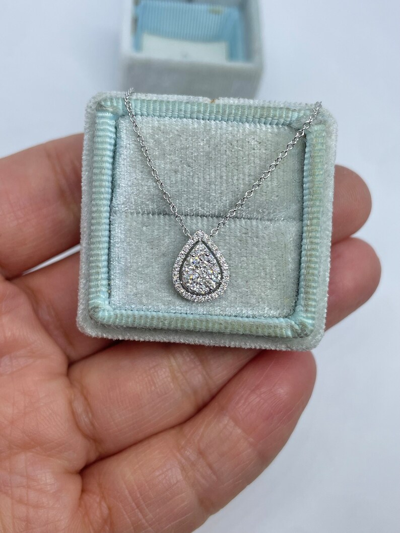 Pear Diamond Pendant, 18K White Gold Tear Drop Diamond Necklace, Diamond Solitaire Necklace Adjustable Chain image 7