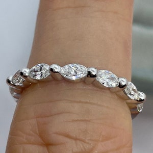 Marquise Diamond Band, Marquise Diamond Wedding band, 18K White Gold Marquise Band, Marquise Wedding Band