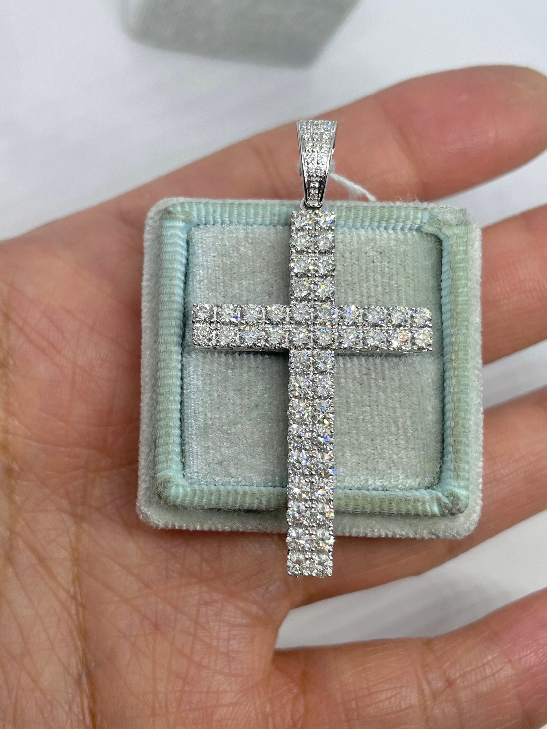 Diamond Cross Necklace, Square Diamond Cross 18K White Gold, Men ...