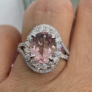 Morganite Ring, Pink Morganite Engagement Ring, Oval Morganite Ring, Morganite Wedding Ring 18K White Gold