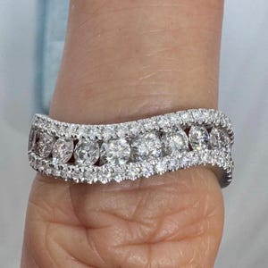 Diamond Anniversary Wedding Band, Diamond Wave Ring, Wave Diamond Ring, Round Diamond Band Ring, 14K White Gold Diamond Anniversary Band