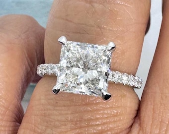 Princess Cut Engagement Ring, Princess Lab Grown Diamond Ring, Princess Cut Engagement Ring, 14K White Gold Square Wedding Ring