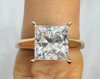 Princess Cut Diamond Engagement Ring, IGI Certified Lab Grown Princess Cut Diamond Ring, 14K Yellow Gold 4 CT Princess Cut Engagement Ring