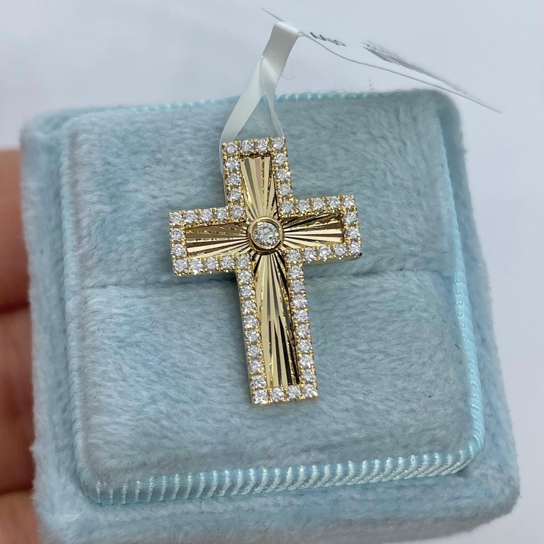 Diamond Cross Necklace, Square Cross Necklace, 18K Yellow Gold Cross ...