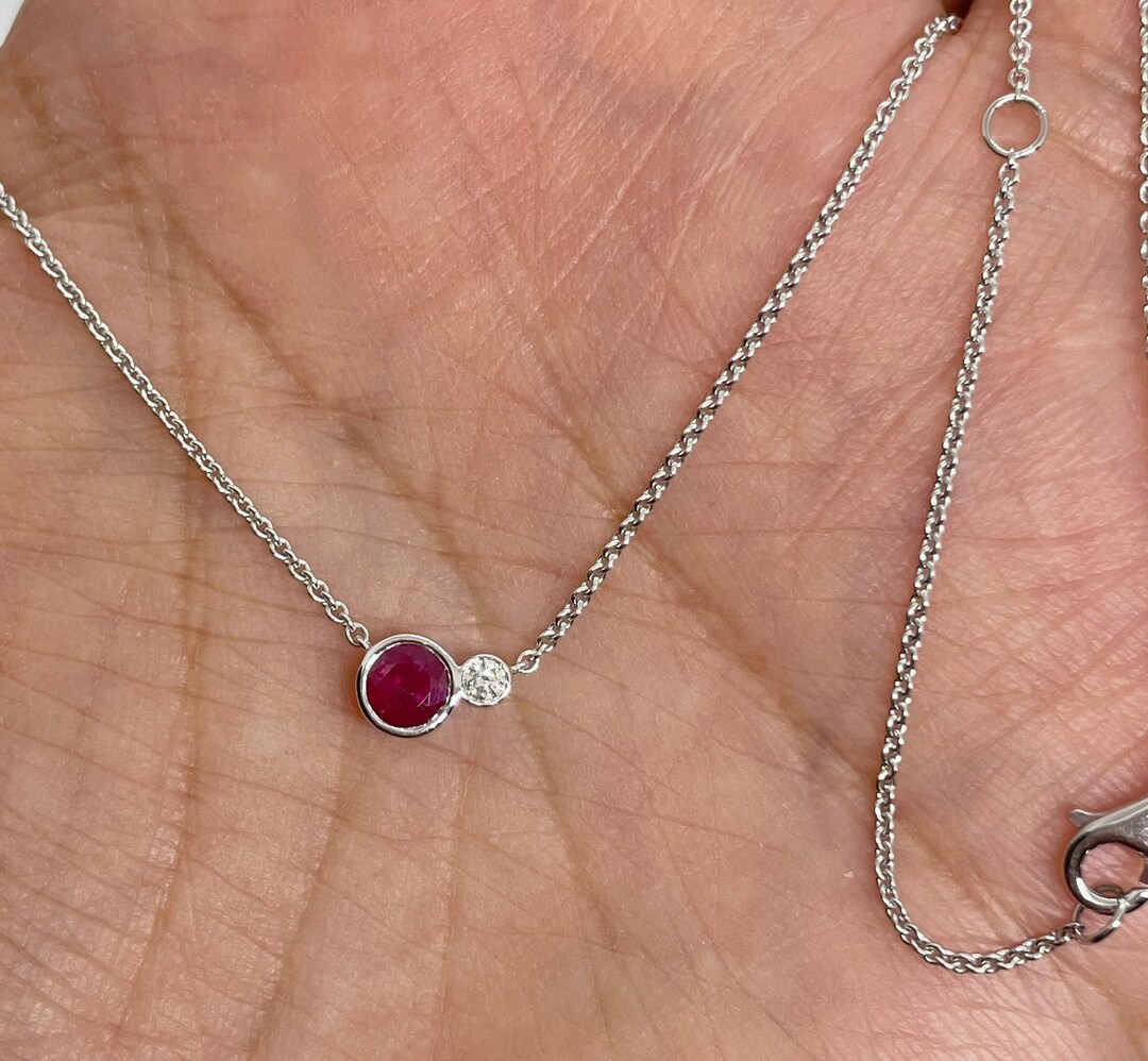 Dainty Ruby Necklace, Ruby Solitaire Necklace, Ruby Necklace 18K White ...