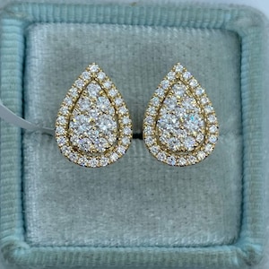 Pear Diamond Earrings, Pear Stud Earrings, Pear Shape Diamond Studs, 18K Yellow Gold Pear Diamond Stud Earrings