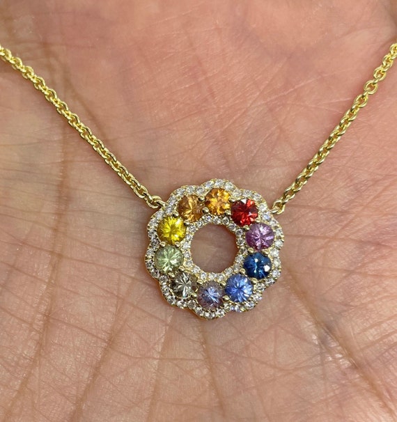 Multi Color Cushion Sapphire & Diamond Necklace – SES Creations