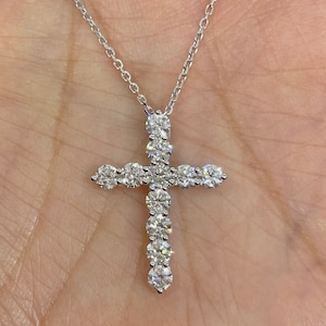 Diamond Cross Necklace, Diamond Cross Pendant 14K White Gold, Round ...