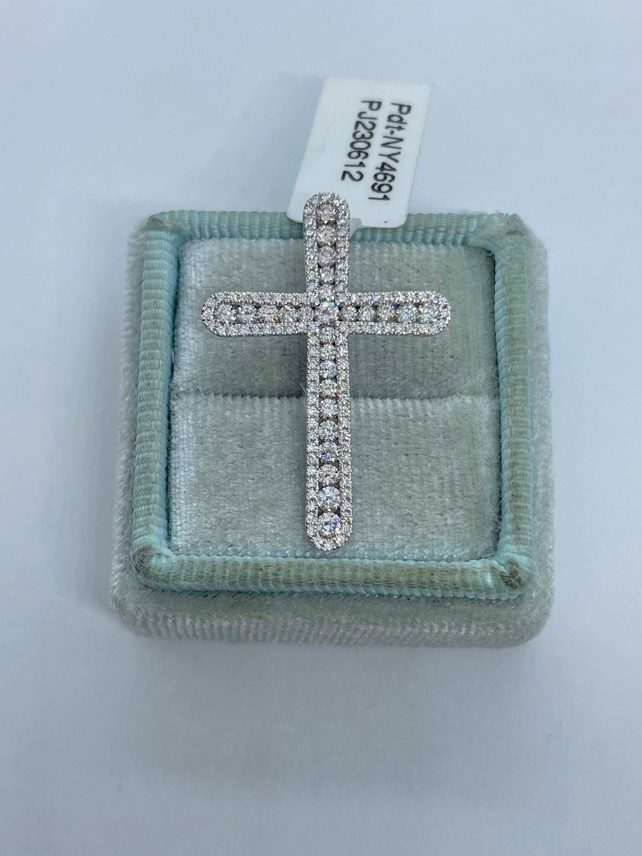 Diamond Cross Necklace, Square Diamond Cross 14K White Gold, Round ...