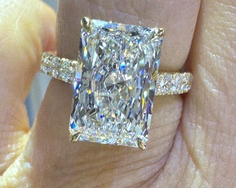 Radiant Diamond Ring, IGI Certified 5 Carat Radiant Cut Lab Grown Diamond Engagement Ring
