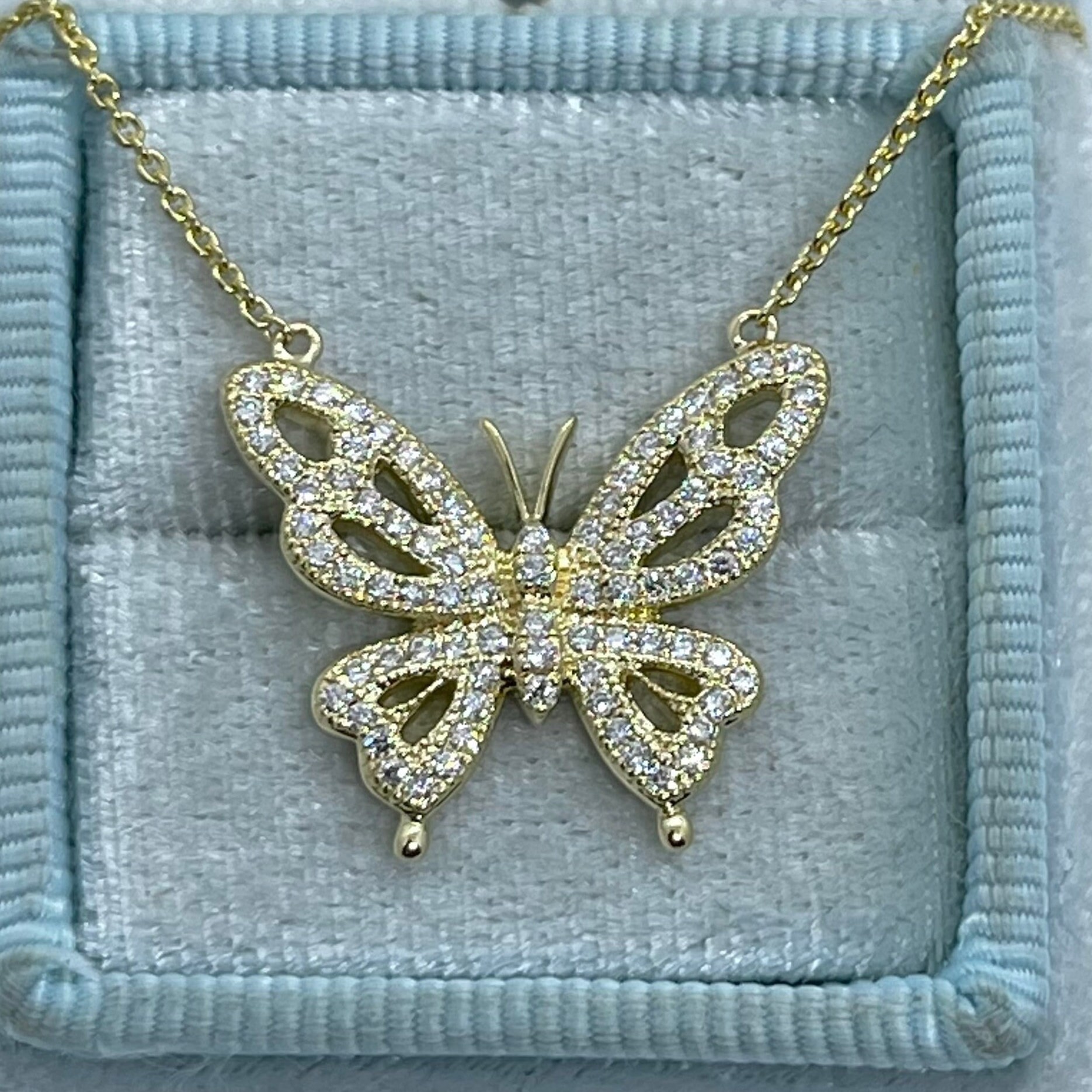 Butterfly Diamond Necklace. Diamond Encrusted Butterfly Diamond