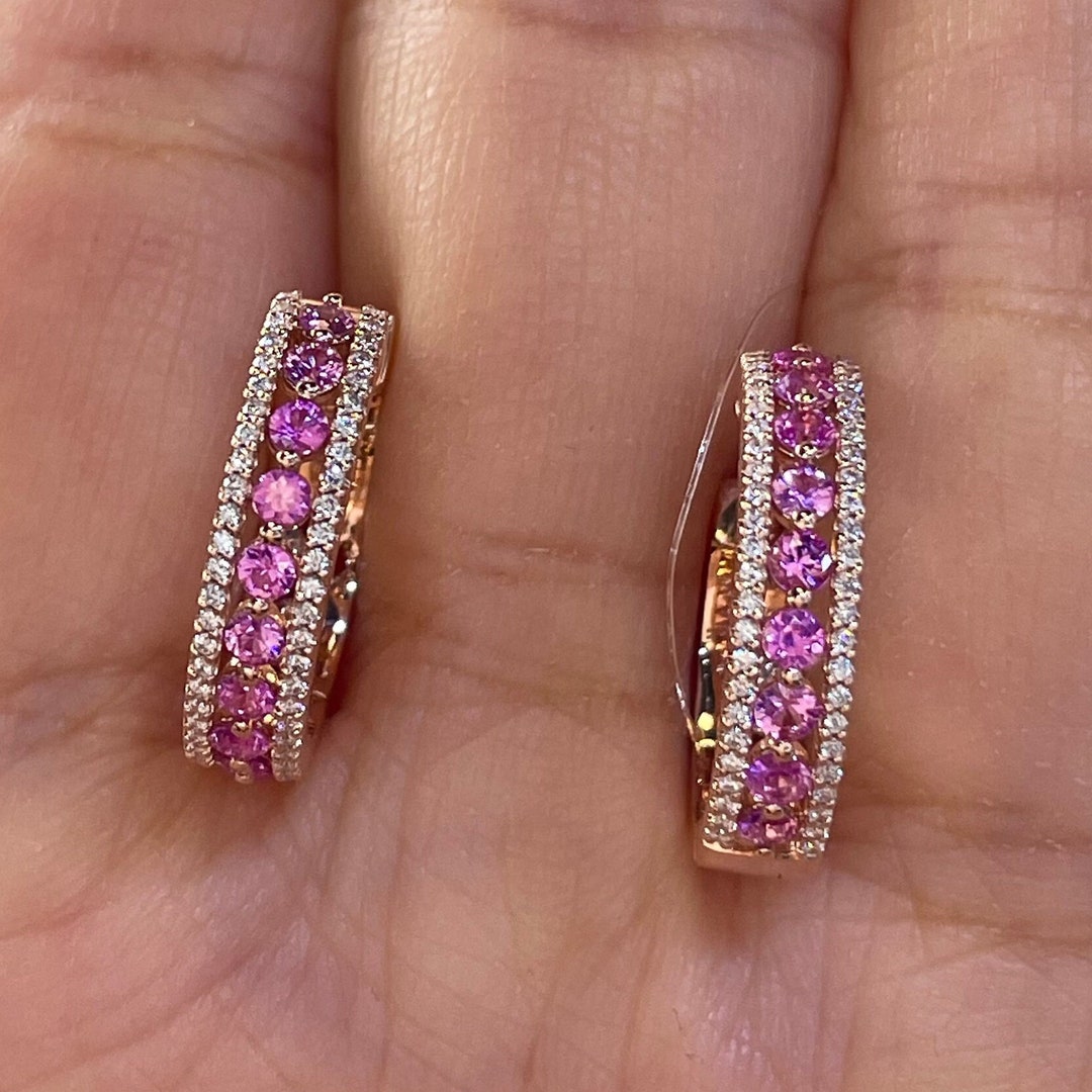 Pink sapphire hoop earrings deals