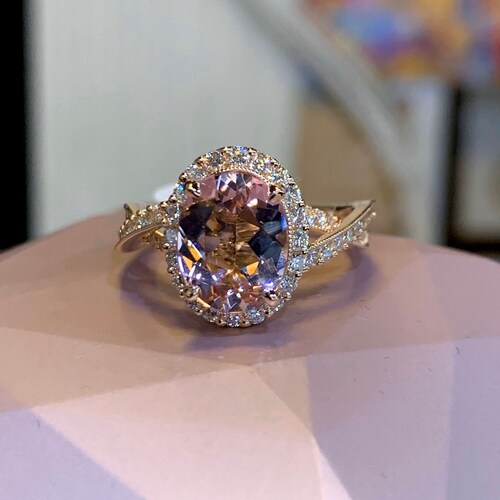 Vintage Pink Morganite Engagement Ring Art Deco Moissanite | Etsy