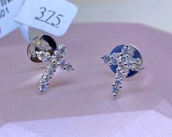 14Kホワイトゴールド ダイヤモンド XXS クロススタッドピアス #536