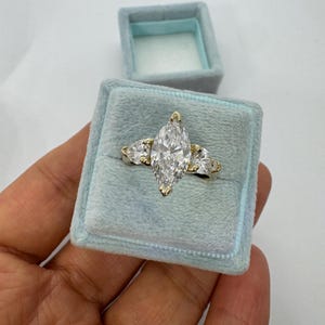 Marquise Lab Grown Diamond, Lab Grown Marquise Diamond Engagement Ring, Marquise Three Stone Ring image 7
