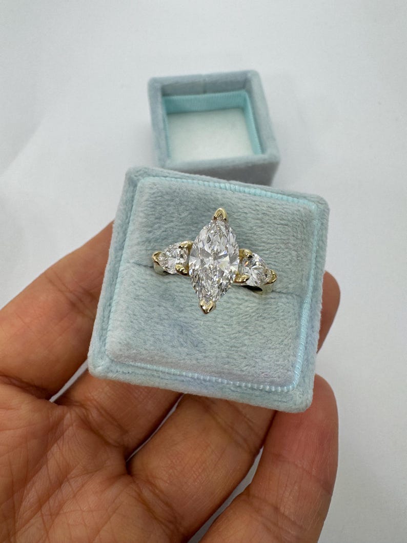Marquise Lab Grown Diamond, Lab Grown Marquise Diamond Engagement Ring, Marquise Three Stone Ring image 7