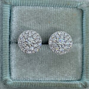 Diamond Stud Earrings, 18K White Gold Round Diamond Earrings, 9mm Round Diamond Earrings, Round Halo Diamond Studs 0.98 Carats