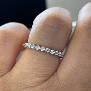 Diamond Band Ring, Floating Diamond Band, 14K White Gold Diamond Wedding Band, 2.2mm Dainty Simple Diamond Stackable Ring 0.47 carats