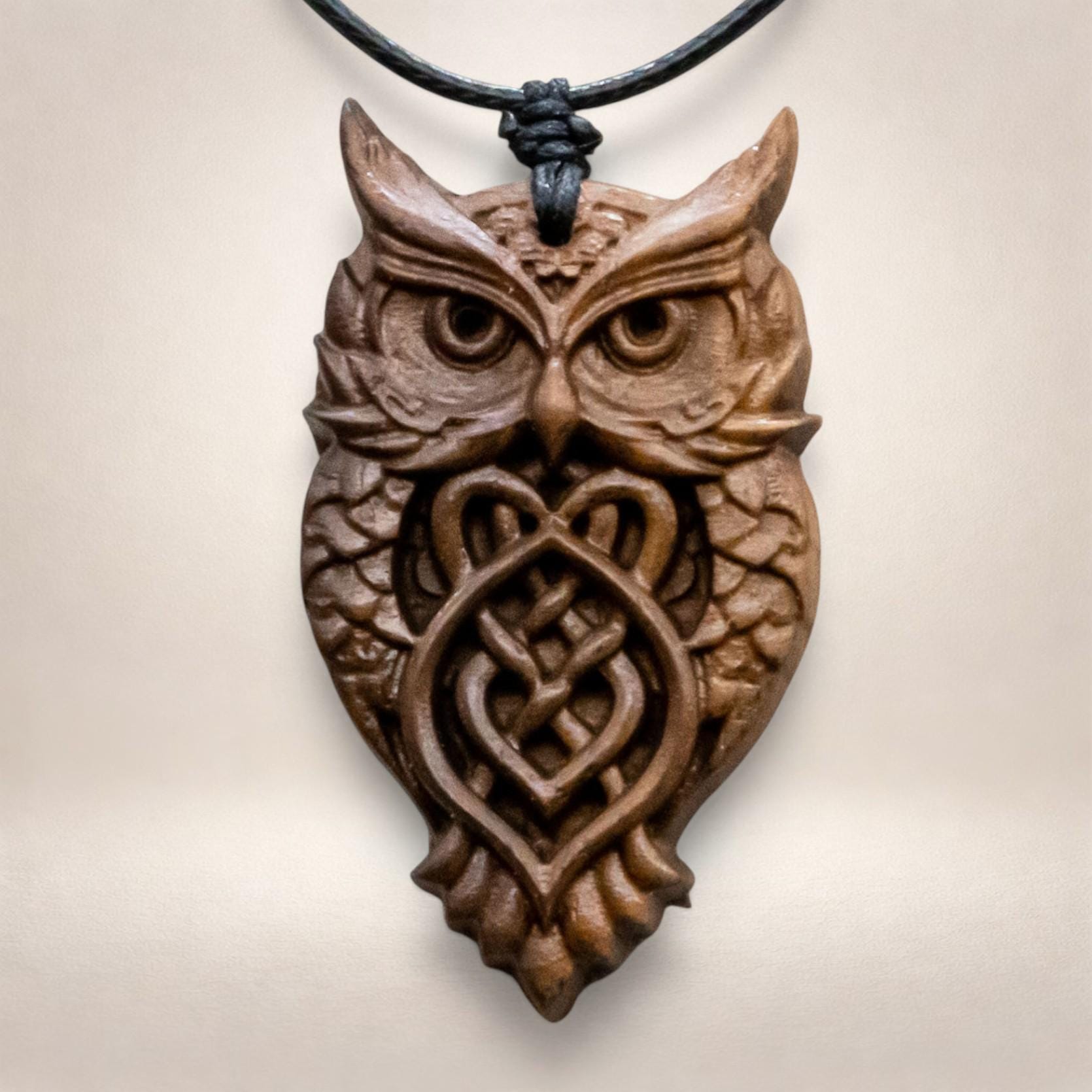 Owl Necklace Wood Pendant, Celtic Knot Owl, Wisdom Symbol Jewelry, Carve Walnut Wood Necklace, Meani