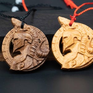 Spartacus Gladiator Helmet Pendant Necklace Wood Carving, Black Walnut, Cherry Wood,Gift for Boys, Gladiator necklace,helmet necklace