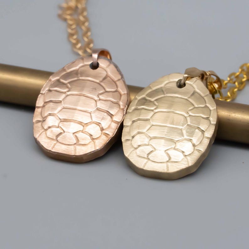Turtle Shell Pendant Necklace Bronze, Brass Relief Design Symbolic