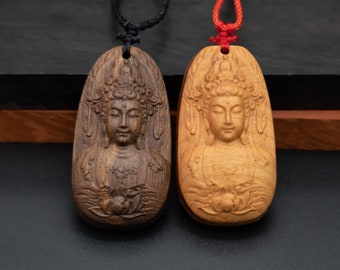 wood carving, Avalokiteshvara pendant,guanyin necklace,Buddhism pendant,carve pendant,meaning peace of mind, kindness