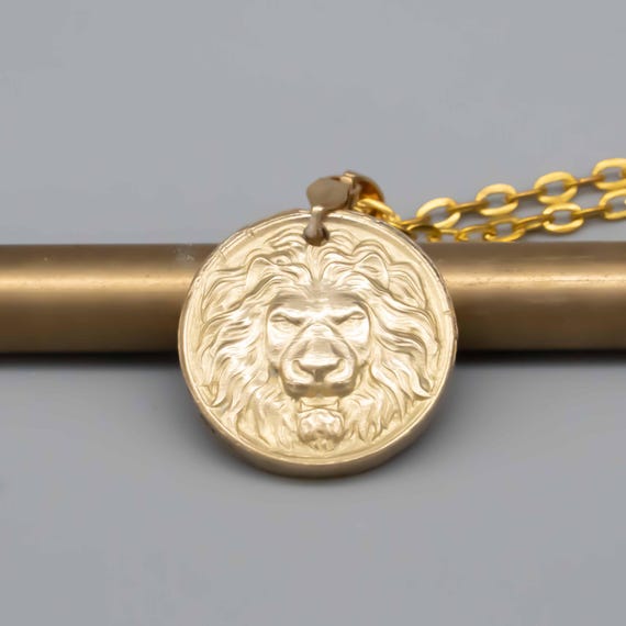 Antique Bronze Lion Head Pendant Necklace ,vintage Brass Lion Head