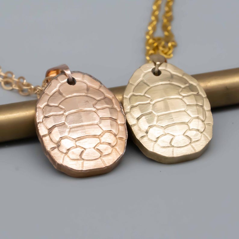 Turtle Shell Pendant Necklace Bronze, Brass Relief Design Symbolic