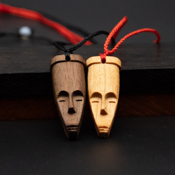 African pendant necklace,wood carving,african mask pendant,wood african head relief,wooden african pendant,african gift,African Finding