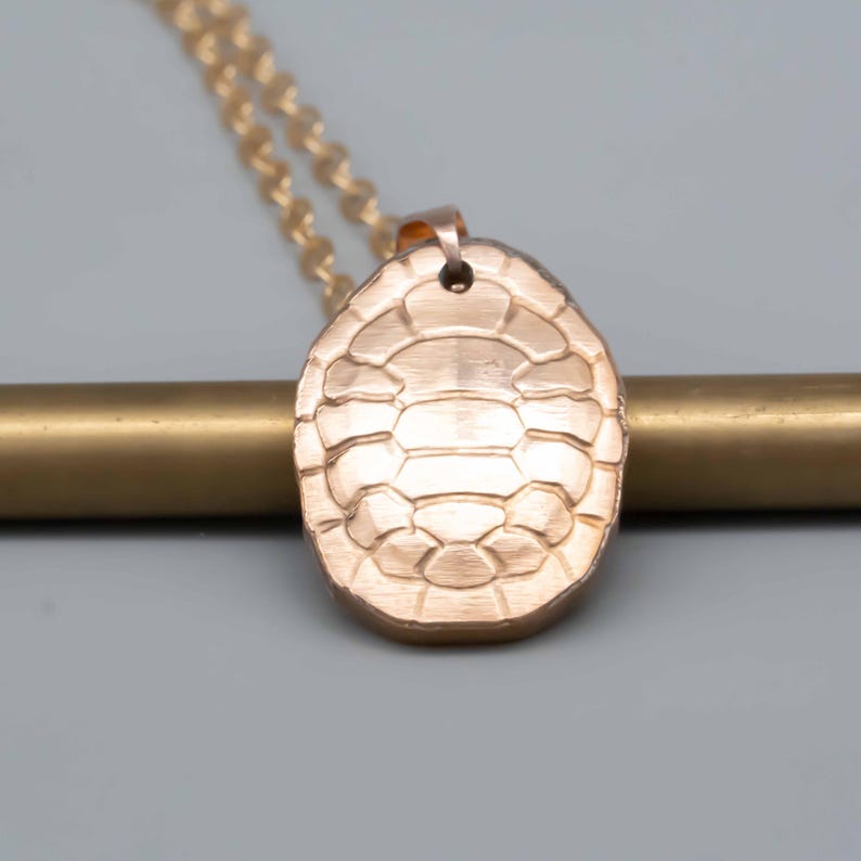 Turtle Shell Pendant Necklace Bronze, Brass Relief Design Symbolic