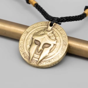 Vintage Brass Gladiator Pendant Necklace – Spartacus Helmet Design, Roman Gladiator Jewelry, Unique Gift for Him or History Enthusiasts