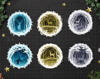 Bundle Winter Papercut Layered Decoration, Winter 3D Layered
