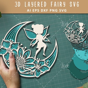 Crescent Moon and Fairy SVG 3d Layered