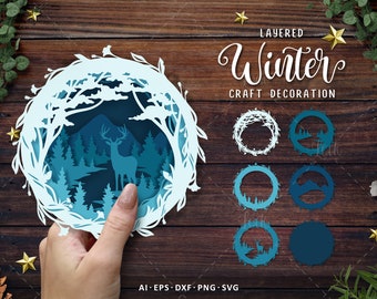 Winter Papercut Layered Decoration, Winter 3D Layered