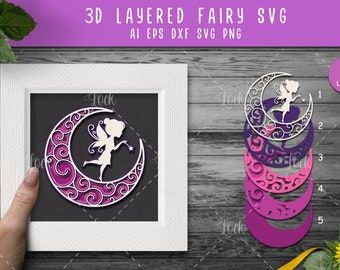 Crescent Moon and Fairy SVG 3d Layered