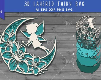 Crescent Moon and Fairy SVG 3d Layered