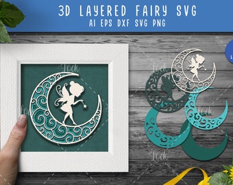 Crescent Moon and Fairy SVG 3d Layered