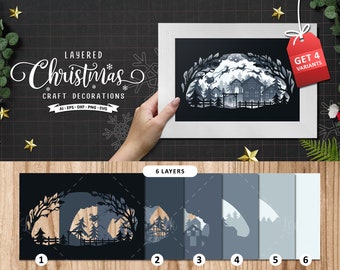 Christmas Papercut 3D Layered, Schwibbogen 3D Layerd, Layered Papercut, Get 4 Variant Designs