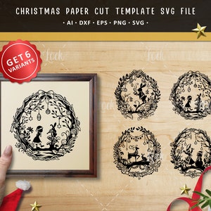 Christmas Illustration Paper Cut Template SVG File