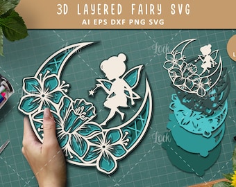 Crescent Moon and Fairy SVG 3d Layered