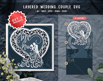 Layered wedding couple Svg, woman in dress svg, wedding dress