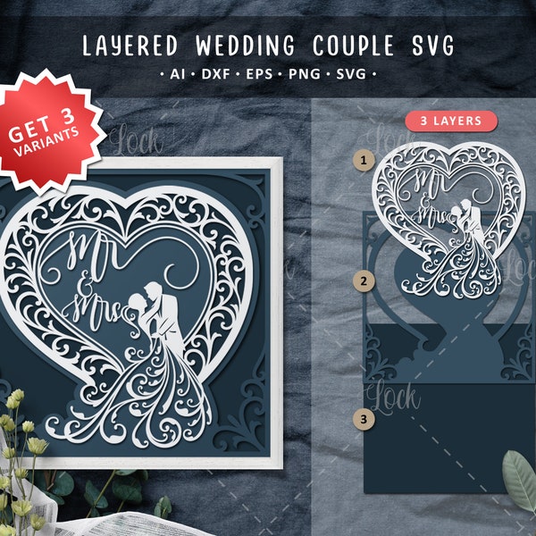 Layered wedding couple Svg, woman in dress svg, wedding dress