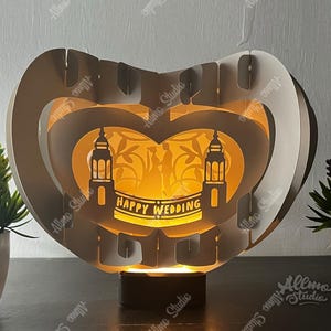 Regalo de boda DIY, caja de luz 3D con tarjeta emergente, caja de sombra con iluminación en forma de corazón 3D