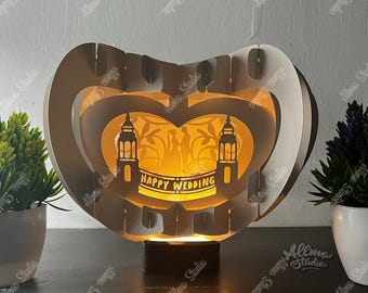 Presente de dia de casamento faça você mesmo, caixa de luz 3D com cartão pop-up, caixa de sombra de iluminação em forma de coração 3D