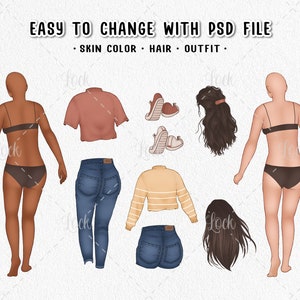 Family clipart with separated skin, clothes, hair, Family illustrations PNG